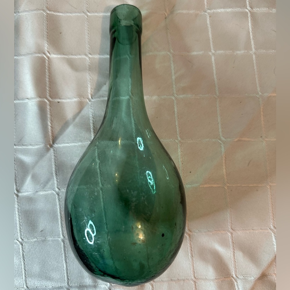 Hand Blown Green Glass Antique Wine or Water Bottle, circa 1800's